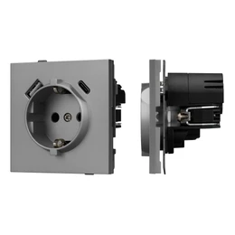 Фото #1 товара Механизм розетки с USB зарядкой SCT-TENDO-MUAC-PL-GR (230V, 16A) (Arlight, -)