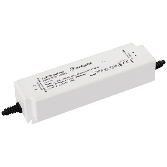 Фото #1 товара Блок питания ARPJ-KE571050A (60W, 1050mA, PFC) (Arlight, IP65 Пластик, 5 лет)