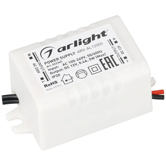 Фото товара Блок питания ARV-AL12005 (12V, 0.42A, 5W) (Arlight, IP20 Пластик, 2 года)