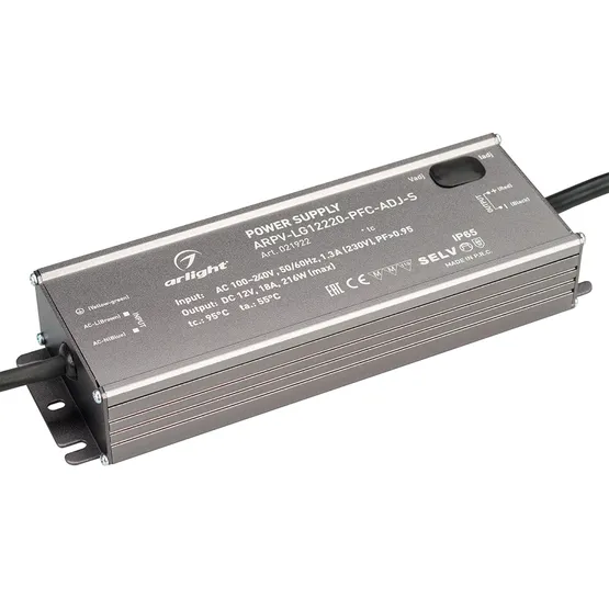 Фото #1 товара Блок питания ARPV-LG12220-PFC-ADJ-S (12V, 18.0A, 216W) (Arlight, IP65 Металл, 5 лет)