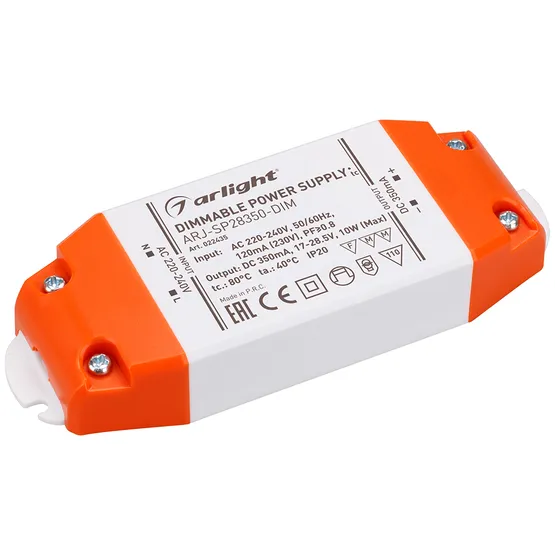 Фото товара Блок питания ARJ-SP28350-DIM (10W, 350mA, PFC, Triac) (Arlight, IP20 Пластик, 3 года)