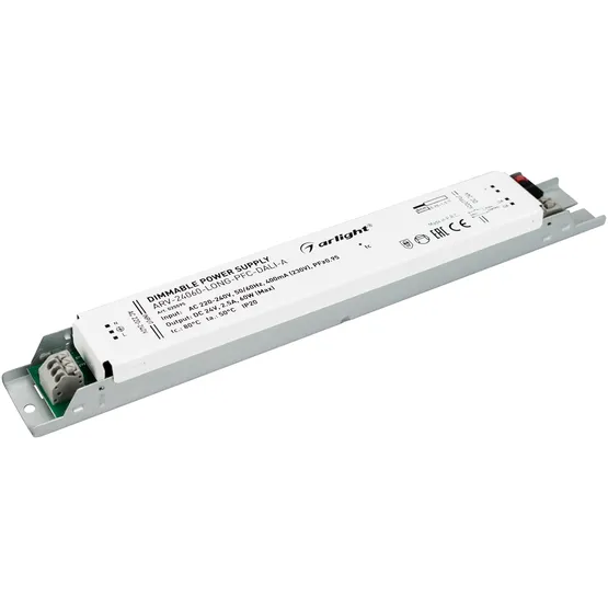Фото товара Блок питания ARV-24060-LONG-PFC-DALI-A (24V, 2.5A, 60W) (Arlight, IP20 Металл, 5 лет)