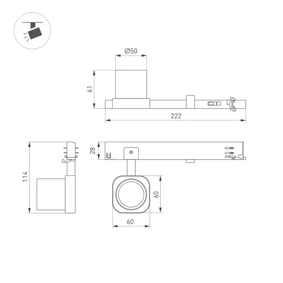 Фото #2 товара Светильник LGD-DIAFILM-4TR-R60-10W Warm3000 (BK, 20 deg, 230V) (Arlight, IP20 Металл, 5 лет)