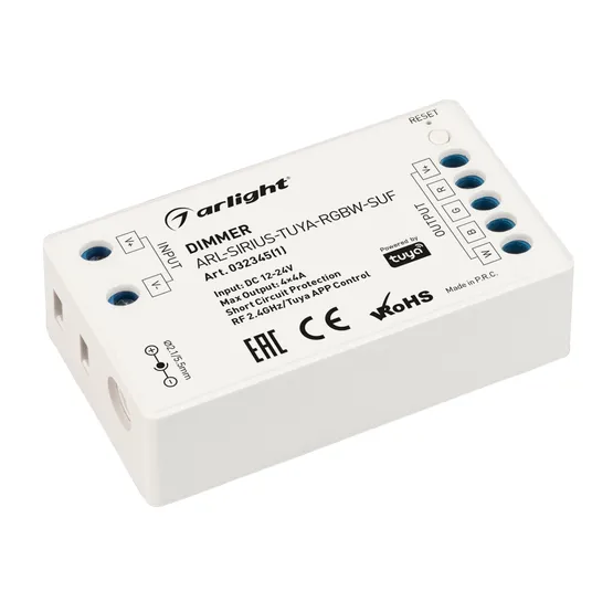 Фото товара Диммер ARL-SIRIUS-TUYA-RGBW-SUF (12-24V, 4x4A, 2.4G) (Arlight, IP20 Пластик, 3 года)
