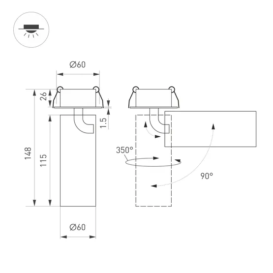 Фото #2 товара Светильник SP-GABI-BUILT-FLAP-R60-12W Warm3000 (BK, 36 deg, 230V) (Arlight, IP40 Металл, 5 лет)