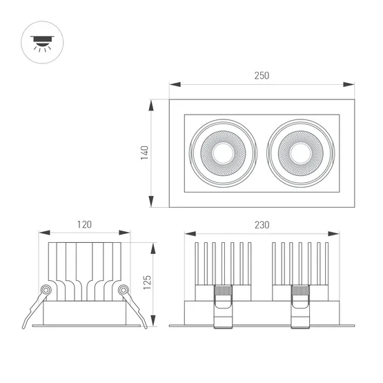 Фото #2 товара Светильник MS-VORTEX-BUILT-S250x140-2x30W Day4000 (BK-BK, 30 deg, 230V) (Arlight, IP20 Металл, 5 лет)