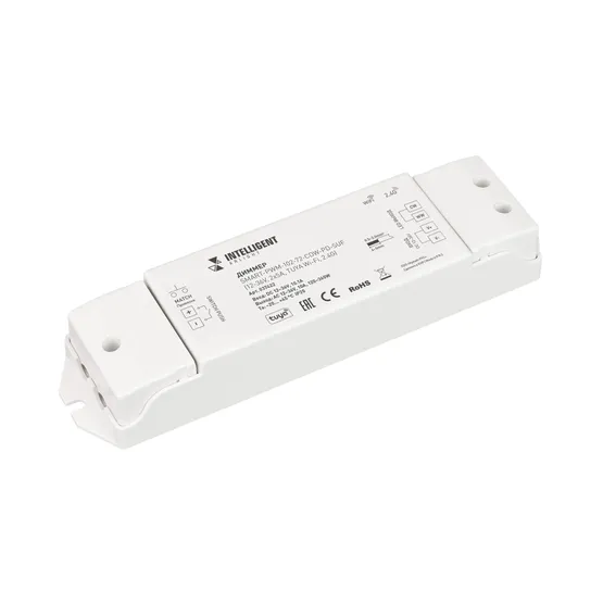 Фото товара INTELLIGENT ARLIGHT Диммер SMART-PWM-102-72-CDW-PD-SUF (12-36V, 2x5A, TUYA Wi-Fi, 2.4G) (IARL, IP20 Пластик, 5 лет)