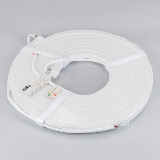 Фото #2 товара Светодиодная лента герметичная MOONLIGHT-SIDE-A140-12x17mm 24V White6000 (9.6 W/m, IP67, 5m, wire x2) (Arlight, Вывод кабеля боковой)